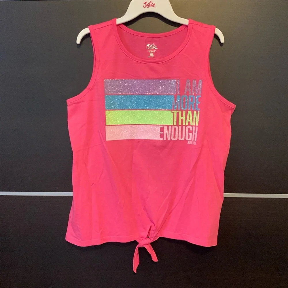 Justice Girls Pink “I Am More Than Enough” Glitter Graphic Tank Top - NWOT